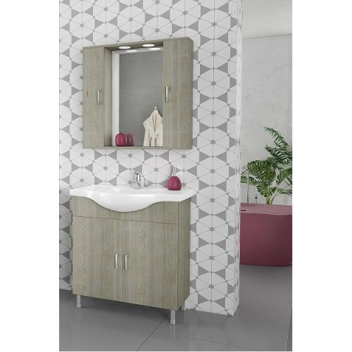 ΕΠΙΠΛΟ ΜΠΑΝΙΟΥ Drop ALBA 80 Brown 2 ΚΑΙ ΚΑΘΡΕΠΤΗ ΜΕ ΔΥΟ ΕΡΜΑΡΙΑ