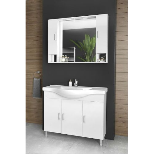 ΕΠΙΠΛΟ ΜΠΑΝΙΟΥ Drop ALBA 100 White 1 ΚΑΙ ΚΑΘΡΕΠΤΗ ΜΕ ΔΥΟ ΕΡΜΑΡΙΑ