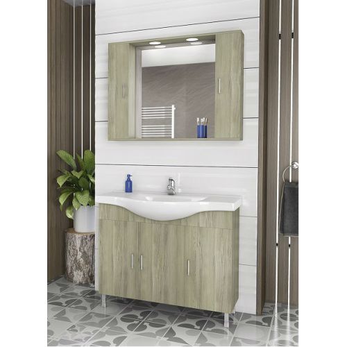 ΕΠΙΠΛΟ ΜΠΑΝΙΟΥ Drop ALBA 100 Elm Wood 2 ΚΑΙ ΚΑΘΡΕΠΤΗ ΜΕ ΔΥΟ ΕΡΜΑΡΙΑ