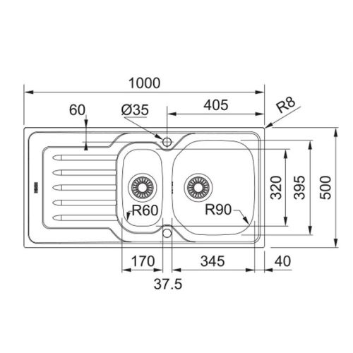 ΝΕΡΟΧΥΤΗΣ ΕΝΘΕΤΟΣ FRANKE ONDA LINE New Value OLX 651 Inox Λείος 100x50 cm