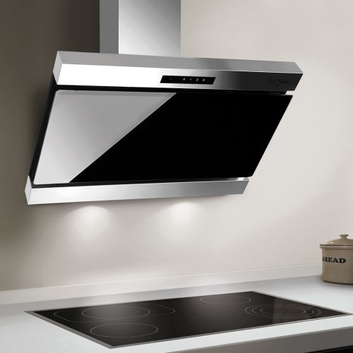 ΑΠΟΡΡΟΦΗΤΗΡΑΣ ΕΠΙΤΟΙΧΟΣ AIRTECH COMO 90 Inox Μαύρο Κρύσταλλο Securit 90 cm