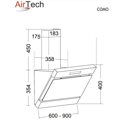 ΑΠΟΡΡΟΦΗΤΗΡΑΣ ΕΠΙΤΟΙΧΟΣ AIRTECH COMO 90 Inox Μαύρο Κρύσταλλο Securit 90 cm