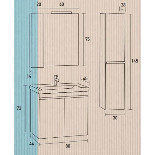 ΚΡΕΜΑΣΤΟ ΕΠΙΠΛΟ ΜΠΑΝΙΟΥ PRO BAGNO ELEGANT 951 B Λευκή Λάκα 80 cm