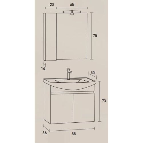 ΚΡΕΜΑΣΤΟ ΕΠΙΠΛΟ ΜΠΑΝΙΟΥ PRO BAGNO ELEGANT 954 B Λευκή Λάκα 85 cm