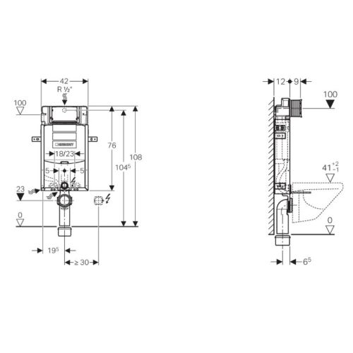 ΚΑΖΑΝΑΚΙ ΕΝΤΟΙΧΙΖΟΜΕΝΟ ΑΜΕΑ GEBERIT Sigma Line Kombofix 110.350 ΓΙΑ ΚΡΕΜΑΣΤΗ ΛΕΚΑΝΗ ΣΕ ΤΟΙΧΟ ΔΙΠΛΟΥ ΤΟΥΒΛΟΥ