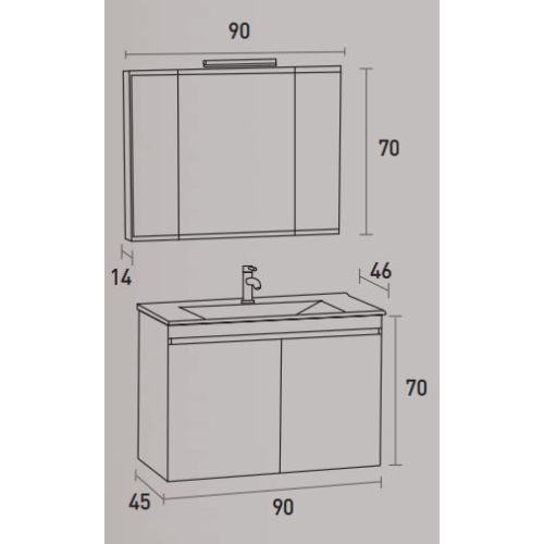 ΚΡΕΜΑΣΤΟ ΕΠΙΠΛΟ ΜΠΑΝΙΟΥ PRO BAGNO ELEGANT 958 A Λευκή Λάκα 90 cm