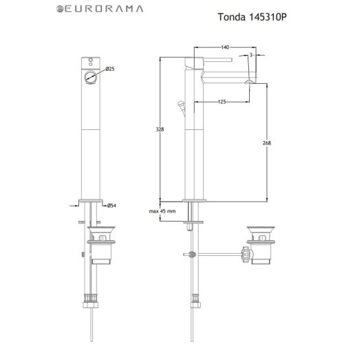 ΜΠΑΤΑΡΙΑ ΝΙΠΤΗΡΑ ΥΨΗΛΗ EURORAMA TONDA 145310P Black Matt