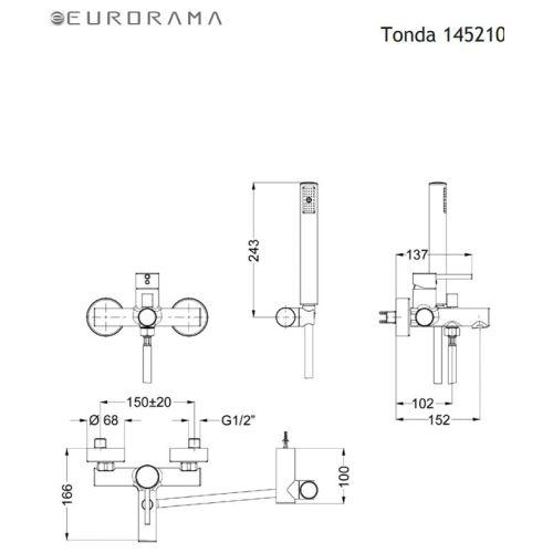ΜΠΑΤΑΡΙΑ ΛΟΥΤΡΟΥ ΠΛΗΡΕΣ EURORAMA TONDA 145210 Black Matt