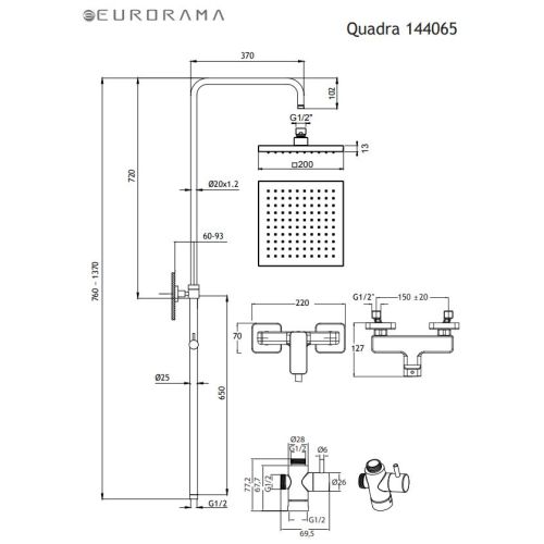 ΜΠΑΤΑΡΙΑ ΝΤΟΥΖΙΕΡΑΣ ΜΕ ΚΟΛΩΝΑ ΠΛΗΡΕΣ EURORAMA QUADRA 144065 Black Matt