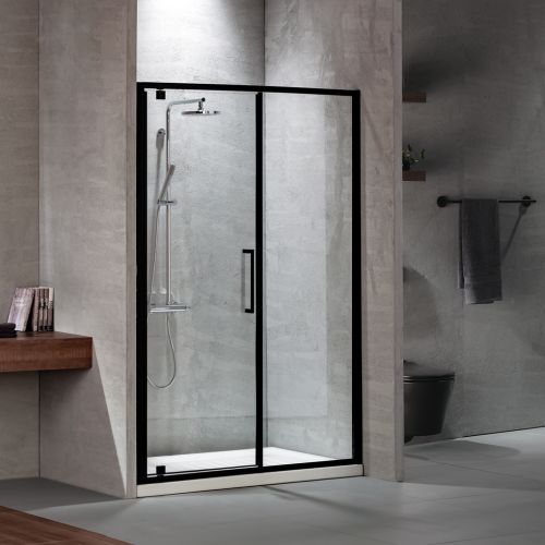 ΚΑΜΠΙΝΑ ΠΟΡΤΑ ΝΤΟΥΖΙΕΡΑΣ Devon Primus Plus (1+1) Pivot + Infill PIR 110 C Black Matt 107-111 x h 195 cm