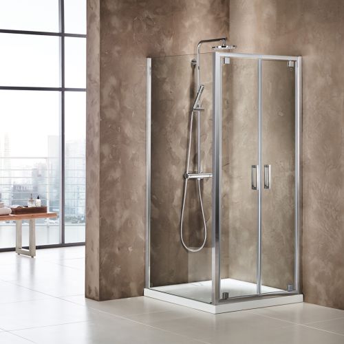 ΚΑΜΠΙΝΑ  ΠΟΡΤΑ ΝΤΟΥΖΙΕΡΑΣ Axis Twin Pivot P2X 80 C  Clean Glass + 1 x X3/185-100 ΠΡΟΦΙΛ ΠΡΟΕΚΤΑΣΗΣ 81-84 x h 185 cm