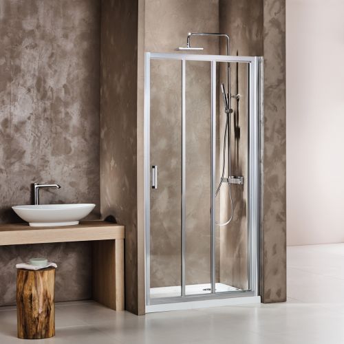 ΚΑΜΠΙΝΑ ΠΟΡΤΑ ΝΤΟΥΖΙΕΡΑΣ Axis Triple SLIDER (1+2) SL3X 90 C Clean Glass + 2 x X3/185-100 ΠΡΟΦΙΛ ΠΡΟΕΚΤΑΣΗΣ 94-97 x h 185 cm