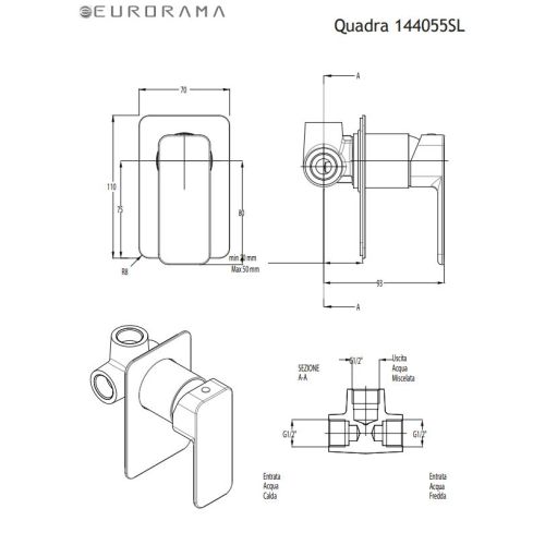 ΜΙΚΤΗΣ ΕΝΤΟΙΧΙΣΜΟΥ ΜΙΑΣ ΕΞΟΔΟΥ EURORAMA QUADRA 144055SL inox