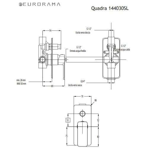 ΜΕΙΚΤΗΣ ΕΝΤΟΙΧΙΣΜΟΥ ΔΥΟ ΕΞΟΔΩΝ EURORAMA QUADRA 144030SL Inox