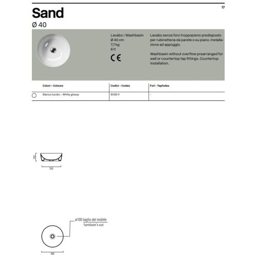 ΝΙΠΤΗΡΑΣ ΕΠΙΤΡΑΠΕΖΙΟΣ GSI SAND 9039 White matt Ø 40 cm