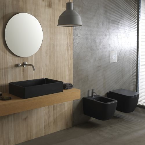 ΛΕΚΑΝΗ WC ΚΡΕΜΑΣΤΗ ΜΕ ΚΑΛΥΜΜΑ SCARABEO TEOREMA Clean Flush® Black Matt 52x36 cm