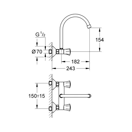 ΜΠΑΤΑΡΙΑ ΚΟΥΖΙΝΑΣ ΤΟΙΧΟΥ GROHE COSTA L 31191001 Chrome