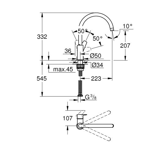 ΜΠΑΤΑΡΙΑ ΝΕΡΟΧΥΤΗ ΚΟΥΖΙΝΑΣ GROHE BauEdge 31367 Chrome