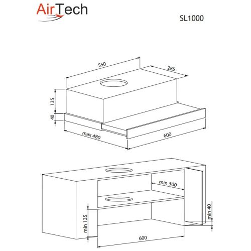 ΑΠΟΡΡΟΦΗΤΗΡΑΣ ΣΥΡΟΜΕΝΟΣ AIRTECH SL 1000 (2 ΜΟΤΕΡ) INOX 60 cm