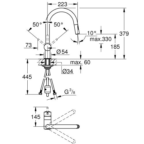 ΜΠΑΤΑΡΙΑ ΝΕΡΟΧΥΤΗ  ΜΕ ΝΤΟΥΣ GROHE MINTA 32321002 Chrome