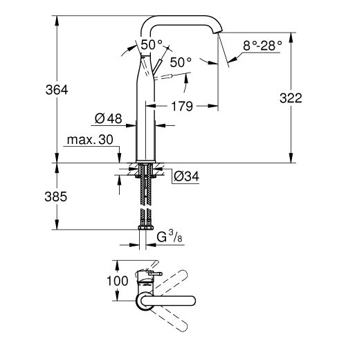 ΜΠΑΤΑΡΙΑ ΝΙΠΤΗΡΑ ΕΠΙΤΡΑΠΕΖΙΑ XL-Size GROHE ESSENCE 32901A01 Hard Graphite