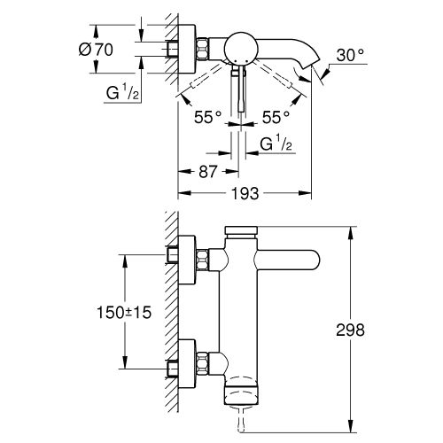 ΜΠΑΤΑΡΙΑ ΛΟΥΤΡΟΥ GROHE ESSENCE 33624001 Chrome