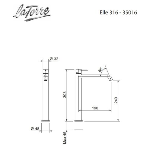 ΜΠΑΤΑΡΙΑ ΝΙΠΤΗΡΑ ΥΨΗΛΗ La Torre ELLE 316 35016-111 Inox Brushed PVD