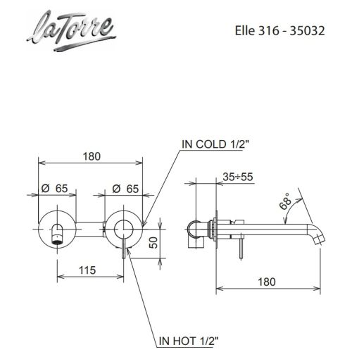 ΜΠΑΤΑΡΙΑ ΝΙΠΤΗΡΑ ΕΝΤΟΙΧΙΣΜΟΥ ΔΥΟ ΟΠΩΝ La Torre ELLE 316 35032-111 Inox Brushed