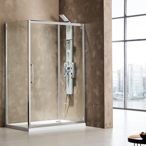 ΚΑΜΠΙΝΑ ΠΟΡΤΑ ΝΤΟΥΖΙΕΡΑΣ Devon Primus Plus Slider SLT 140 C Χρώμιο & 2 x D3/195-100 ΠΡΟΦΙΛ ΠΡΟΕΚΤΑΣΗΣ 144-147 x h 195 cm