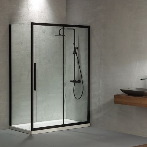 ΚΑΜΠΙΝΑ ΠΟΡΤΑ ΝΤΟΥΖΙΕΡΑΣ Devon Flow Slider SLF 140 C Black matt & 1 x F3/195-400 ΠΡΟΦΙΛ ΠΡΟΕΚΤΑΣΗΣ 141-144x195cm