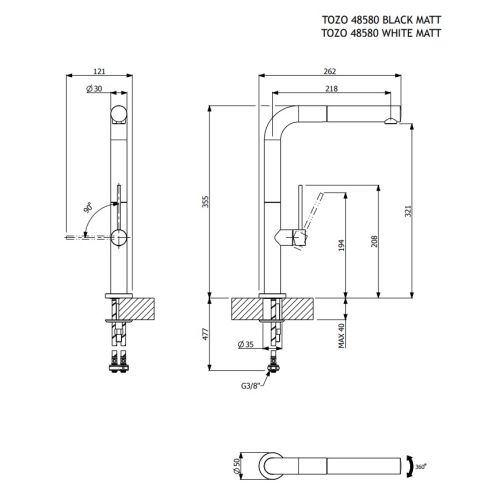ΜΠΑΤΑΡΙΑ ΚΟΥΖΙΝΑΣ ΜΕ ΝΤΟΥΣ Armando Vicario TOZO 48580 Black Matt