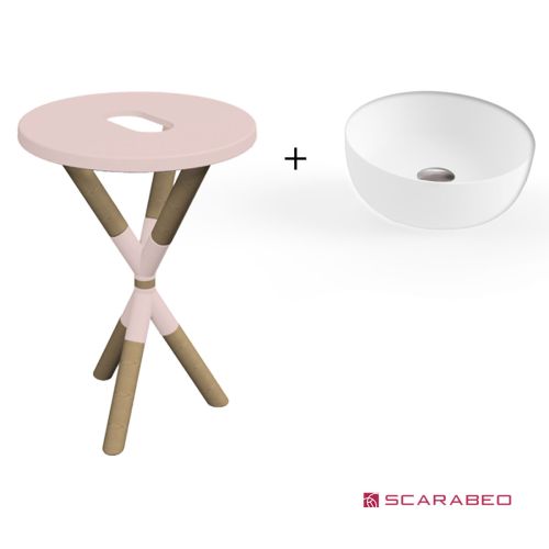 ΕΠΙΠΛΟ ΜΠΑΝΙΟΥ CROSS ANTIQUE PINK (ΡΟΖ ΜΑΤ) 2501F0-9854 & ΝΙΠΤΗΡΑΣ ΕΠΙΤΡΑΠΕΖΙΟΣ SCARABEO GLAM 1807 White Ø39 cm