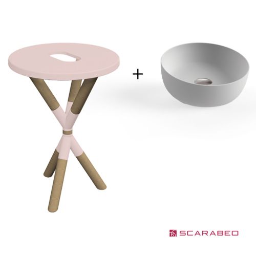 ΕΠΙΠΛΟ ΜΠΑΝΙΟΥ CROSS ANTIQUE PINK (ΡΟΖ ΜΑΤ) 2501F0-9854 & ΝΙΠΤΗΡΑΣ ΕΠΙΤΡΑΠΕΖΙΟΣ SCARABEO GLAM 1808 PEARL (White Matt) Ø33 cm