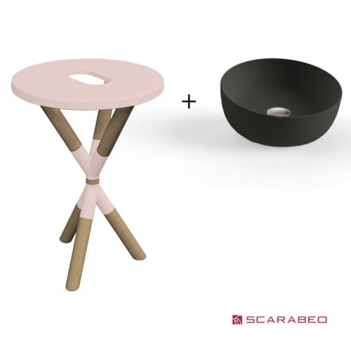 ΕΠΙΠΛΟ ΜΠΑΝΙΟΥ CROSS ANTIQUE PINK (ΡΟΖ ΜΑΤ) 2501F0-9854 & ΝΙΠΤΗΡΑΣ ΕΠΙΤΡΑΠΕΖΙΟΣ SCARABEO GLAM 1808 ARDESIA (Black Matt) Ø33 cm