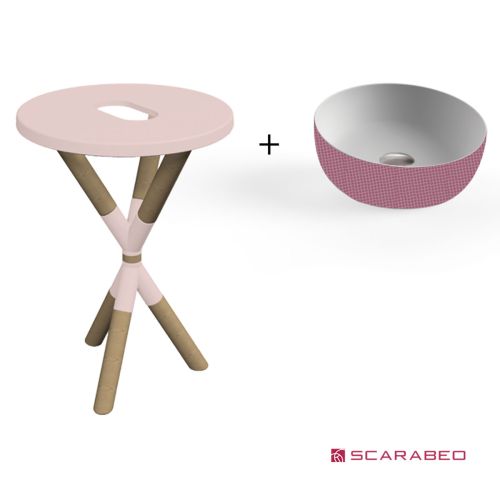 ΕΠΙΠΛΟ ΜΠΑΝΙΟΥ CROSS ANTIQUE PINK (ΡΟΖ ΜΑΤ) 2501F0-9854 & ΝΙΠΤΗΡΑΣ ΕΠΙΤΡΑΠΕΖΙΟΣ SCARABEO GLAM 1807 POIS PINK Ø39 cm