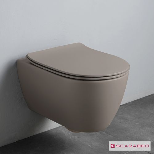 ΛΕΚΑΝΗ WC ΚΡΕΜΑΣΤΗ ΜΕ ΚΑΛΥΜΜΑ SCARABEO MOON Clean Flush® Sand (Μπεζ) 50,5x36 cm