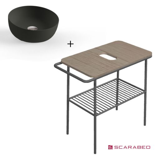 ΕΠΙΠΛΟ ΜΠΑΝΙΟΥ ΠΑΓΚΟΣ FUJI 80 6018-8949 ROVERE NODATO / BLACK MATT & ΝΙΠΤΗΡΑΣ ΕΠΙΤΡΑΠΕΖΙΟΣ SCARABEO GLAM 1808 ARDESIA (Black Matt) 79x45xh77cm
