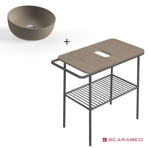 ΕΠΙΠΛΟ ΜΠΑΝΙΟΥ ΠΑΓΚΟΣ FUJI 80 6018-8949 ROVERE NODATO / BLACK MATT & ΝΙΠΤΗΡΑΣ ΕΠΙΤΡΑΠΕΖΙΟΣ SCARABEO GLAM 1808 SAND 79x45xh77cm