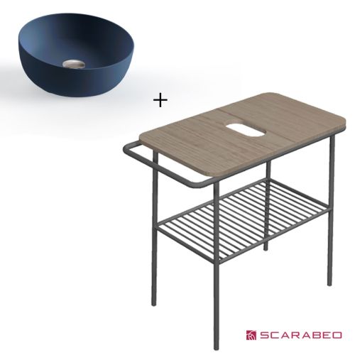 ΕΠΙΠΛΟ ΜΠΑΝΙΟΥ ΠΑΓΚΟΣ FUJI 80 6018-8949 ROVERE NODATO / BLACK MATT & ΝΙΠΤΗΡΑΣ ΕΠΙΤΡΑΠΕΖΙΟΣ SCARABEO GLAM 1808 OCEAN 79x45xh77cm