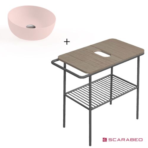 ΕΠΙΠΛΟ ΜΠΑΝΙΟΥ ΠΑΓΚΟΣ FUJI 80 6018-8949 ROVERE NODATO / BLACK MATT & ΝΙΠΤΗΡΑΣ ΕΠΙΤΡΑΠΕΖΙΟΣ SCARABEO GLAM 1808 PINK 79x45xh77cm