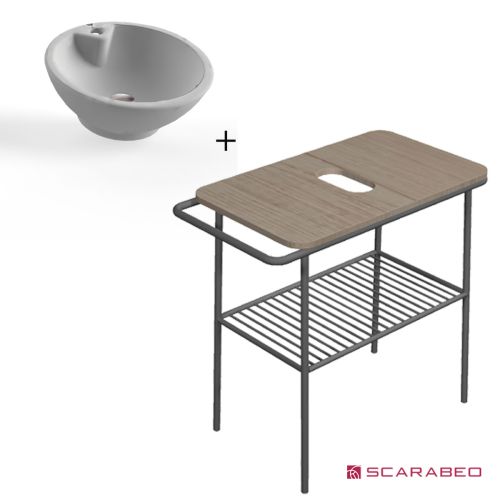 ΕΠΙΠΛΟ ΜΠΑΝΙΟΥ ΠΑΓΚΟΣ FUJI 80 6018-8949 ROVERE NODATO / BLACK MATT & ΝΙΠΤΗΡΑΣ ΕΠΙΤΡΑΠΕΖΙΟΣ SCARABEO LUNA 8003 White 79x45xh77cm