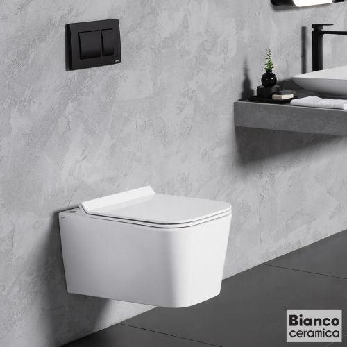 ΛΕΚΑΝΗ WC Rimless ΚΡΕΜΑΣΤΗ ΜΕ ΚΑΛΥΜΜΑ BIANCO Ceramica ENZO White Matt 55,5x36 cm