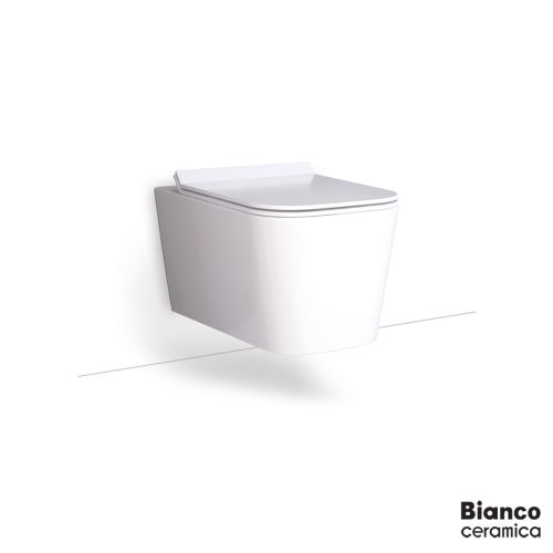 ΛΕΚΑΝΗ WC Rimless ΚΡΕΜΑΣΤΗ ΜΕ ΚΑΛΥΜΜΑ BIANCO Ceramica ENZO White Matt 55,5x36 cm