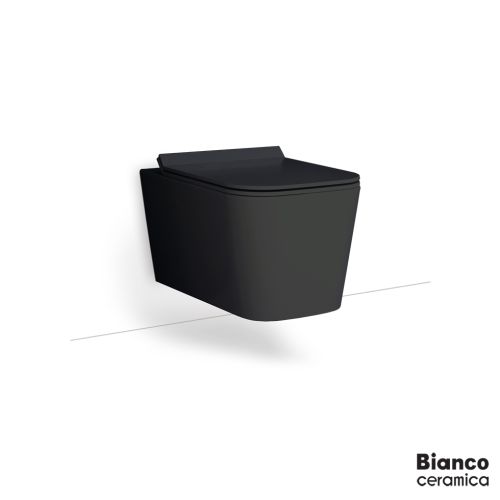 ΛΕΚΑΝΗ WC Rimless ΚΡΕΜΑΣΤΗ ΜΕ ΚΑΛΥΜΜΑ BIANCO Ceramica ENZO Black Matt 55,5x36 cm