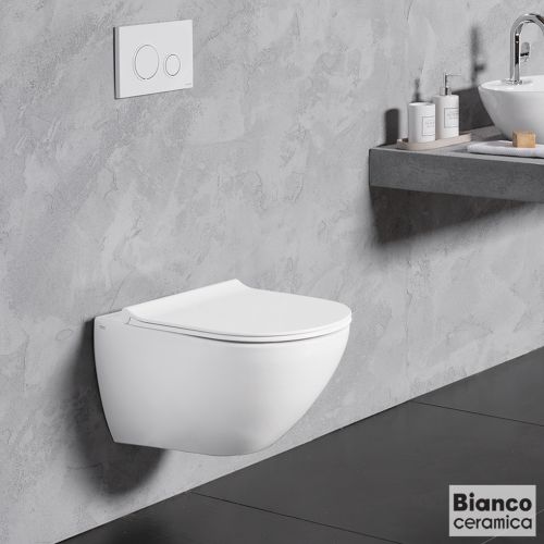 ΛΕΚΑΝΗ WC Rimless ΚΡΕΜΑΣΤΗ ΜΕ ΚΑΛΥΜΜΑ BIANCO Ceramica REMO White Matt 56 x 36,5 cm