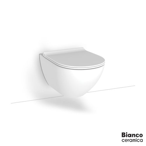 ΛΕΚΑΝΗ WC Rimless ΚΡΕΜΑΣΤΗ ΜΕ ΚΑΛΥΜΜΑ BIANCO Ceramica REMO White Matt 56 x 36,5 cm