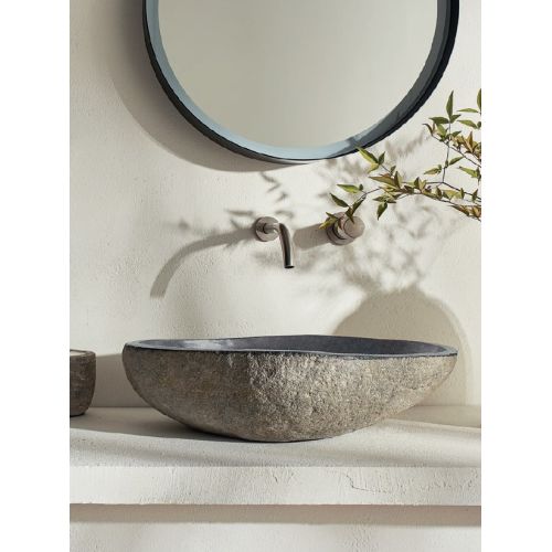ΝΙΠΤΗΡΑΣ ΠΕΤΡΙΝΟΣ ΕΠΙΤΡΑΠΕΖΙΟΣ FOSSIL VERO Riverstone RV 50  Ø 40 - 50 cm h 15 cm