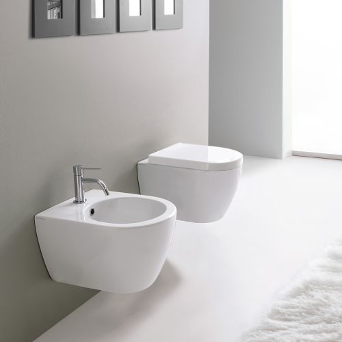 ΛΕΚΑΝΗ WC ΚΡΕΜΑΣΤΗ ΜΕ Soft Close ΚΑΛΥΜΜΑ SCARABEO MOON Clean Flush® 552400C White Glossy 45x36 cm