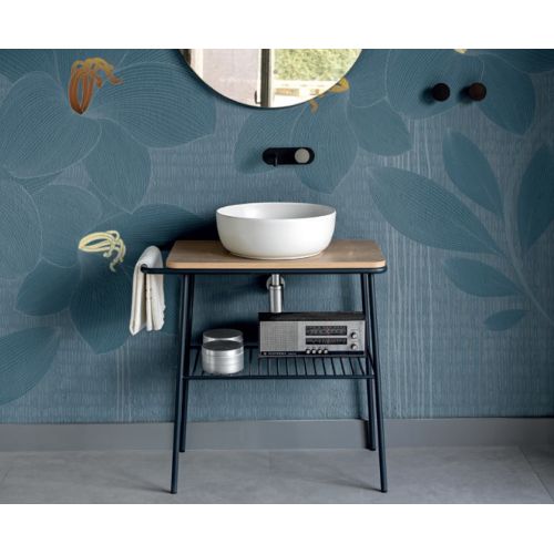 ΕΠΙΠΛΟ ΜΠΑΝΙΟΥ ΠΑΓΚΟΣ FUJI 80 6018-8949 FUJI 80 ROVERE NODATO / BLACK MATT & ΝΙΠΤΗΡΑΣ ΕΠΙΤΡΑΠΕΖΙΟΣ SCARABEO OVO 8011 White 79x45xh77cm