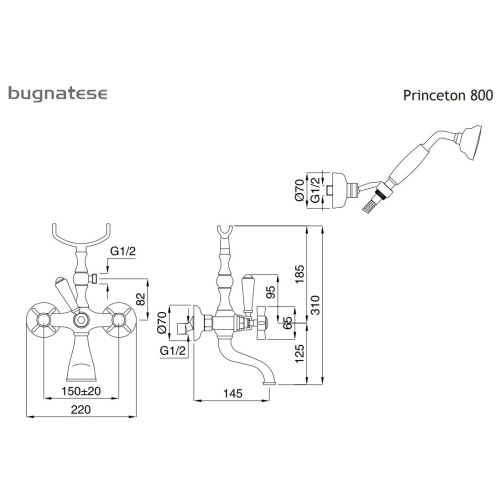 ΜΠΑΤΑΡΙΑ ΛΟΥΤΡΟΥ ΠΛΗΡΕΣ Bugnatese PRINCETON 800 Chrome